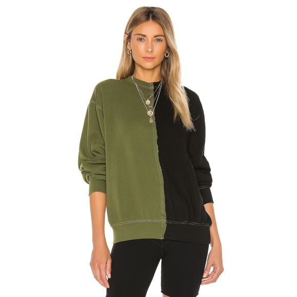 La Detresse Half & Half Pullover Sweatshirt Crew Neck Green Black Size Small - Picture 1 of 11